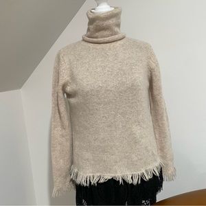 BUSHWACKER  lambswool / Angora Fringe-Trim Turtleneck Sweater  Size S